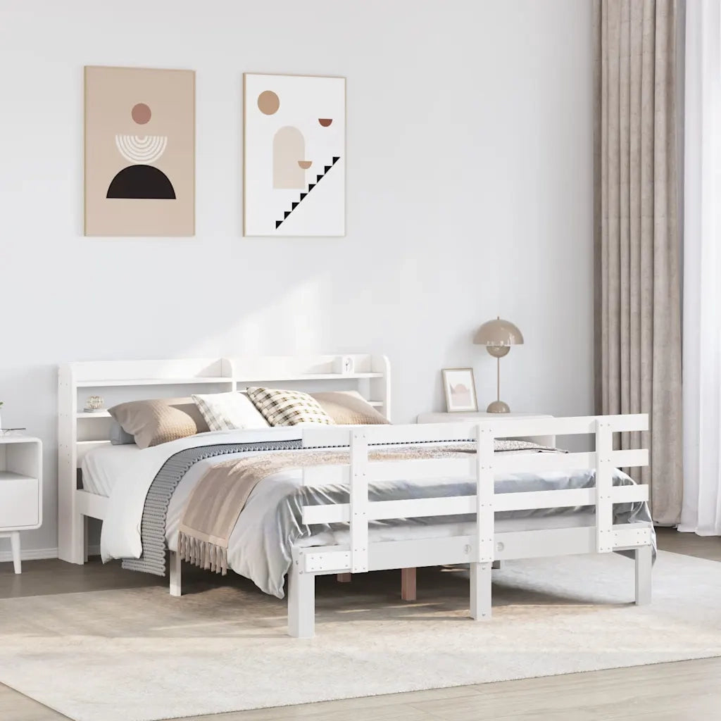 Giroletto con Testiera Bianco 135x190 cm Legno Massello di Pino