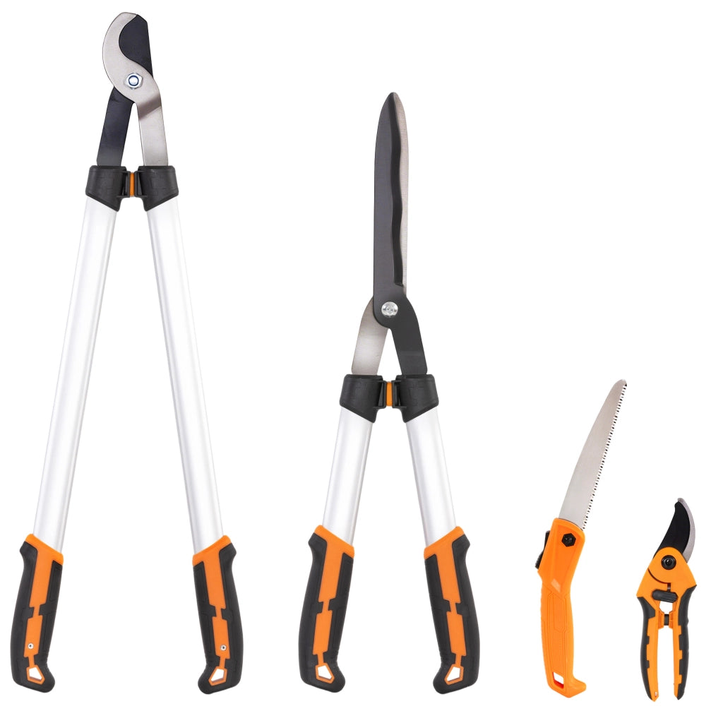 Set da Giardinaggio 4 Pezzi con Cesoie, Troncarami, Forbici da Potatura e Seghetto Pieghevole