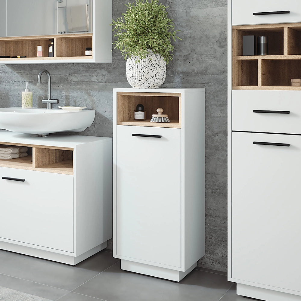 Vicco Mobiletto da bagno Bianco/Sonoma 38 x 93 cm con tasca interna rimovibile
