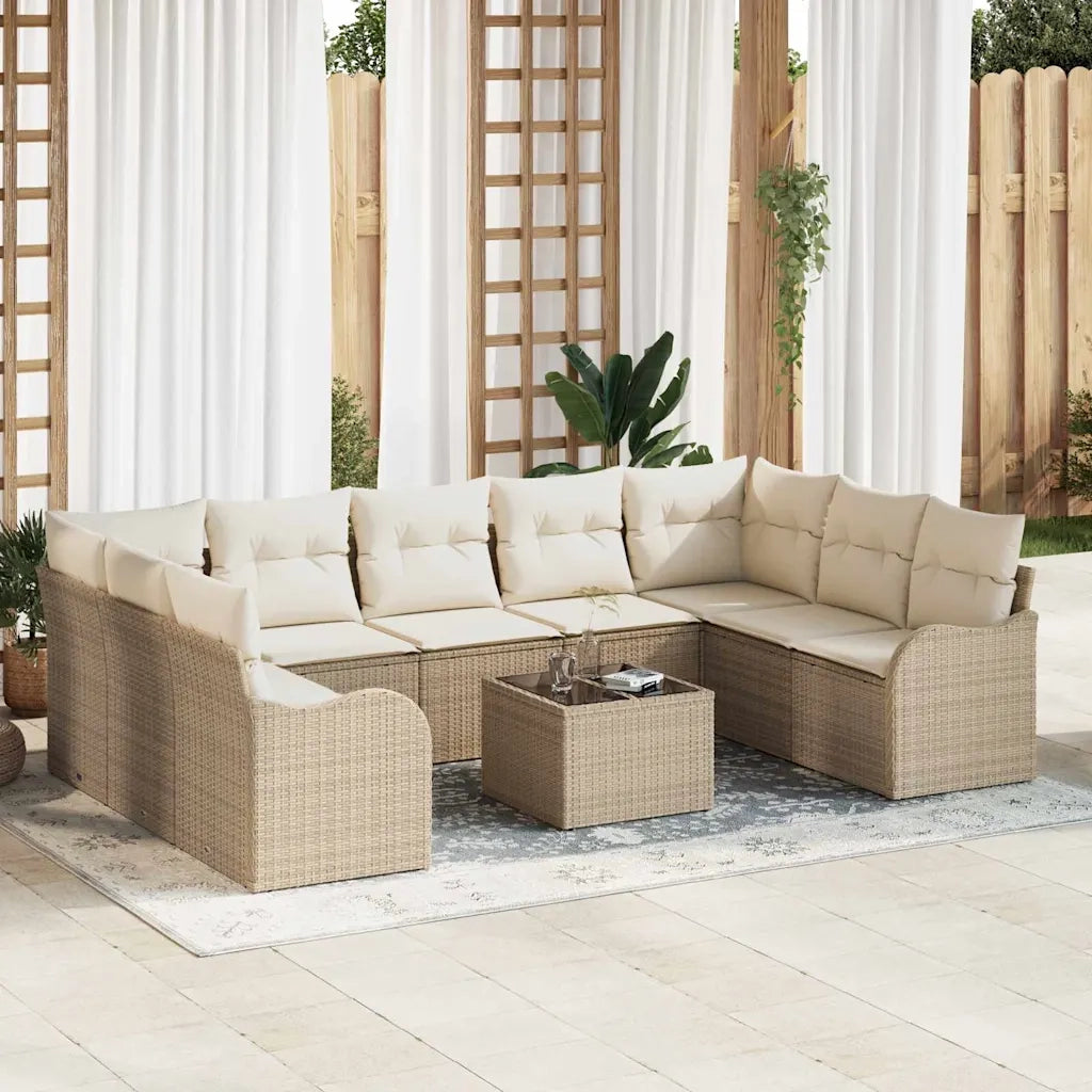 Set Divano da Giardino 10 pcs Beige e bianco Poly Rattan