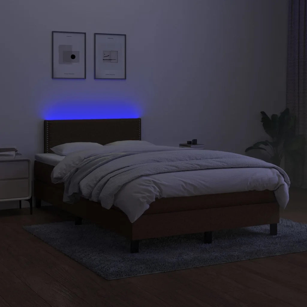 Letto a Molle Materasso e LED Marrone Scuro 120x200 cm Tessuto 3133064
