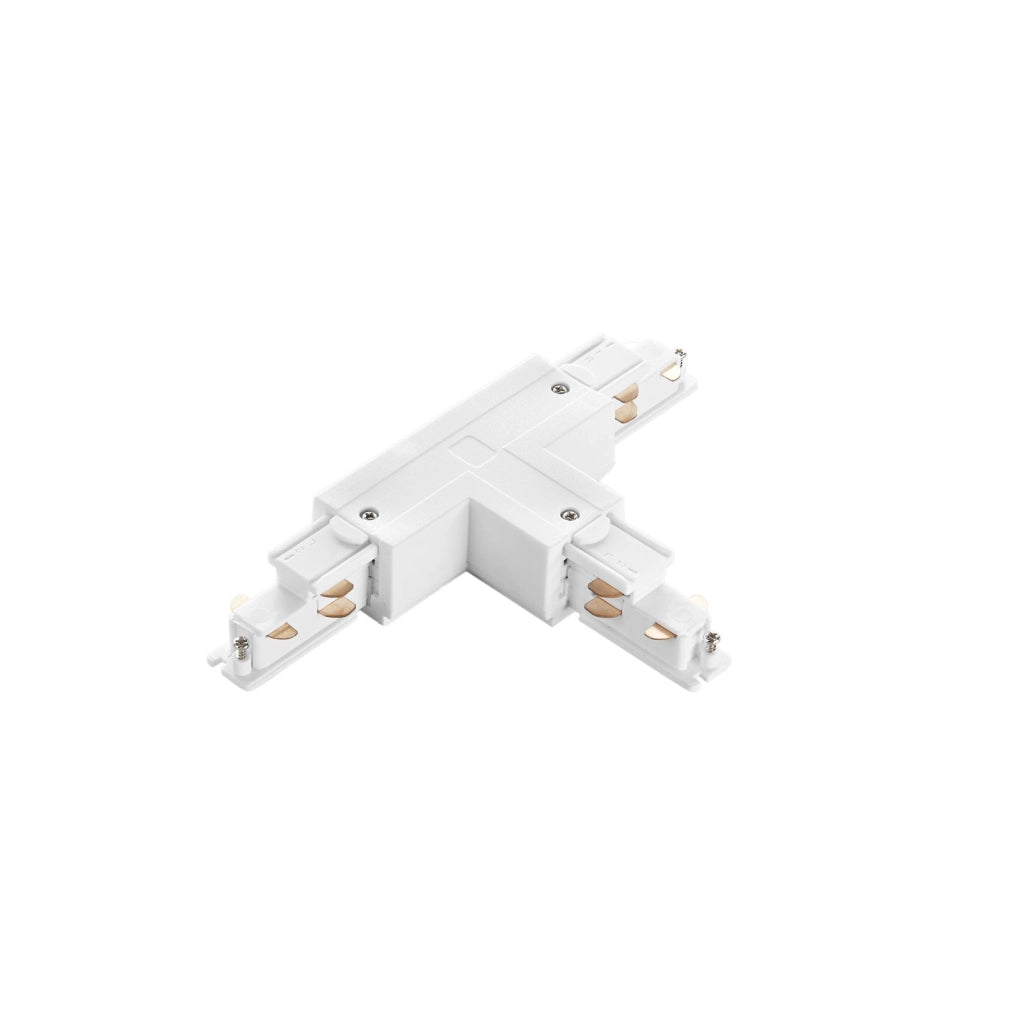 LED-RAIL-T-SX1-BCO CONNESSIONE A T SINISTRA ENTRATA L N + CAVO DI TERRA PER BINARIO TRIFASE RAIL BIANCO