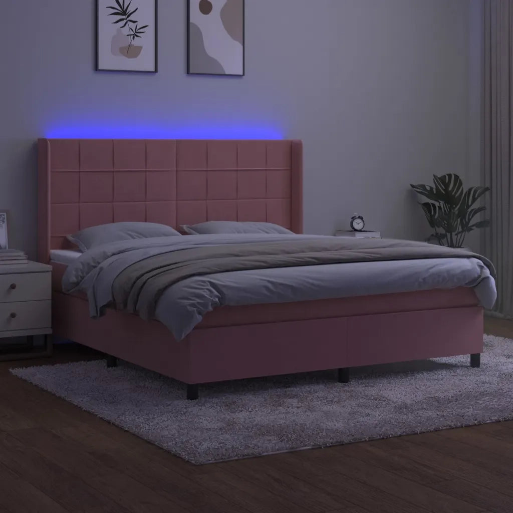 Letto a Molle con Materasso e LED Rosa 160x200 cm in Velluto 3139576