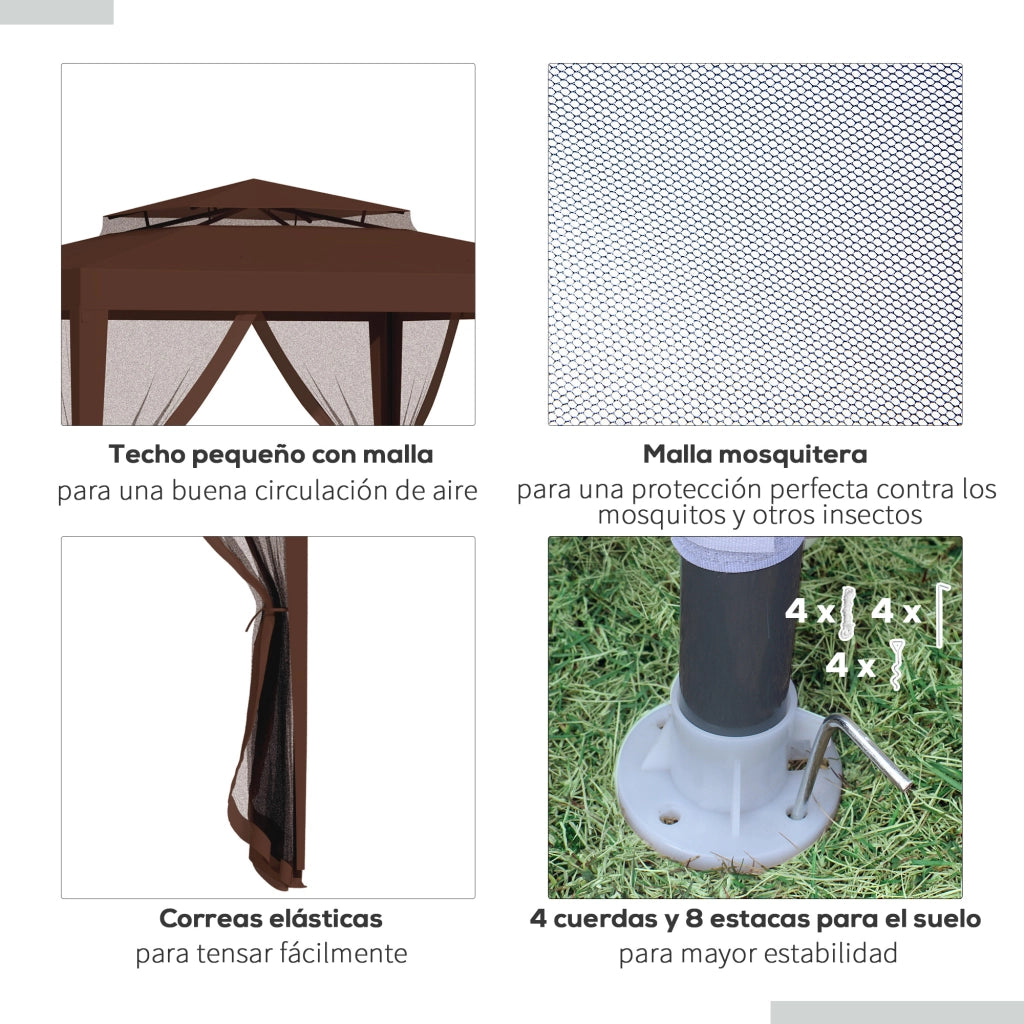 Gazebo da giardino 3x3 m ¨C Minimal ¨C marrone, 4 zanzariere, telaio in metallo