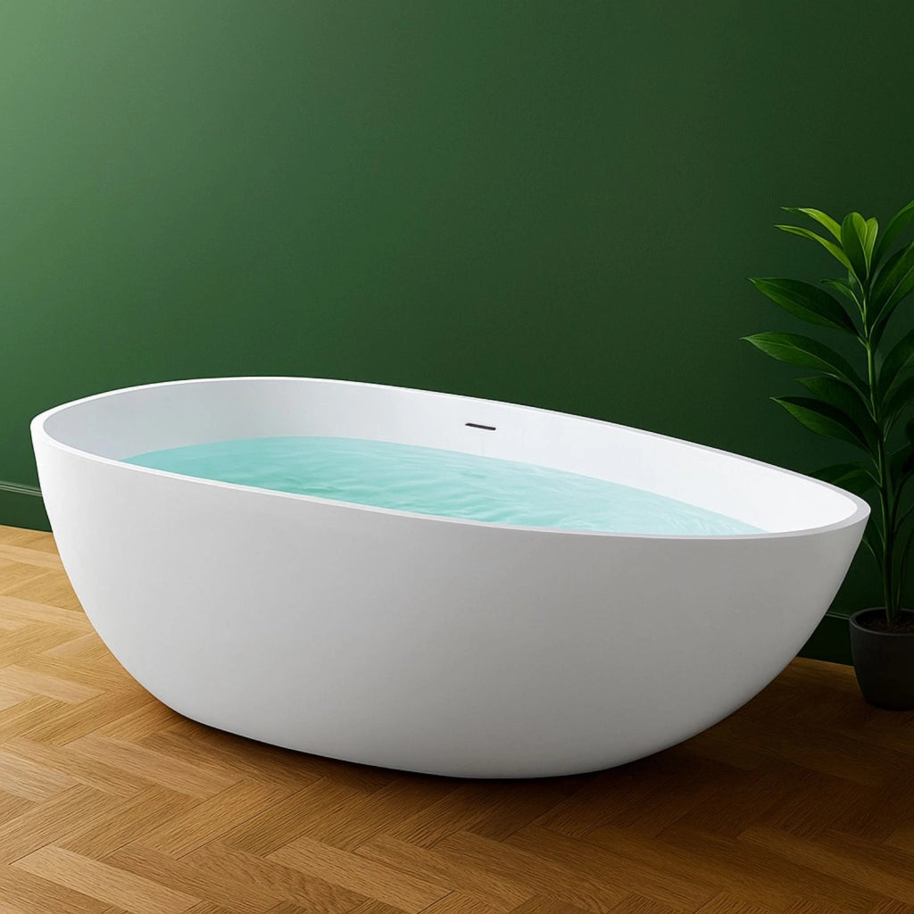Vasca da bagno free standing lisa artificial stone bianco opaco matt *** misure l160x80x54 cm, confezione 1