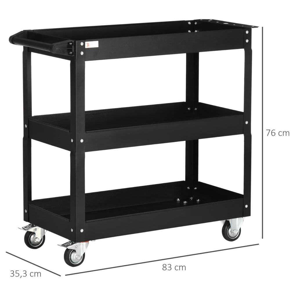 Carrello per Attrezzi con 3 Ripiani ¨C zephmum ¨C 83x35,3x76 cm Nero