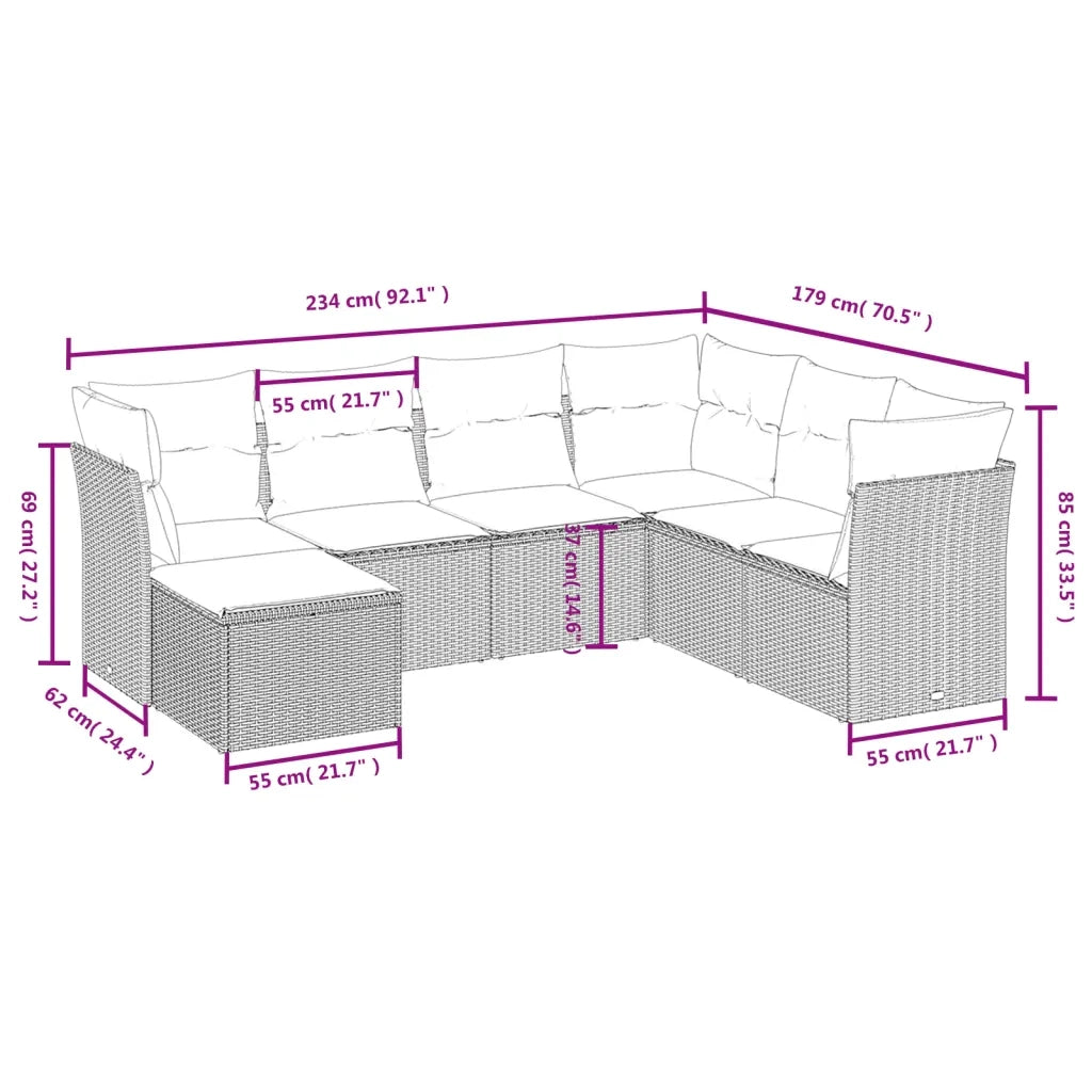 Set Divani da Giardino 7 pz con Cuscini Grigio in Polyrattan 3263216