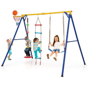 Set altalena per bambini con canestro basket altalena regolabile disco con corda, Set altalena portata 300kg Giallo