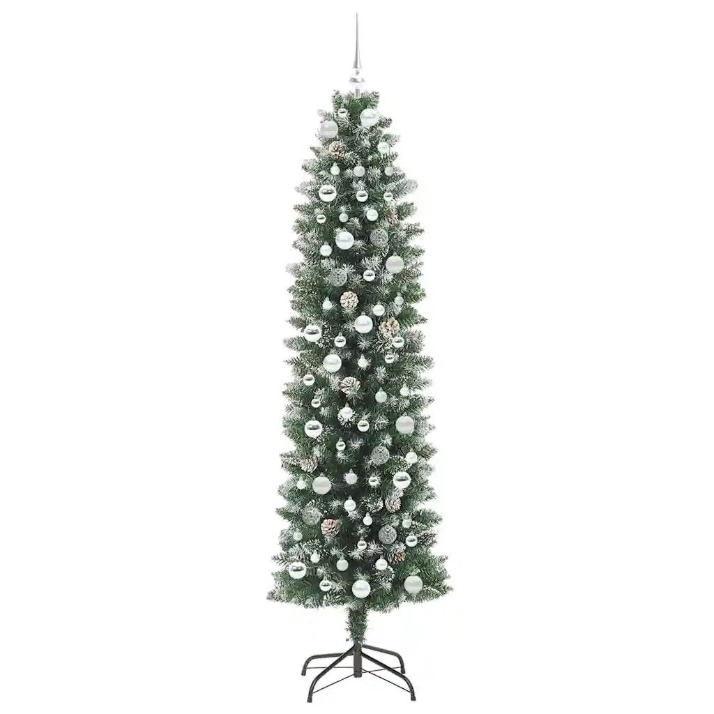 Albero di Natale Artificiale Sottile Verde e Bianco 210 cm 3395310