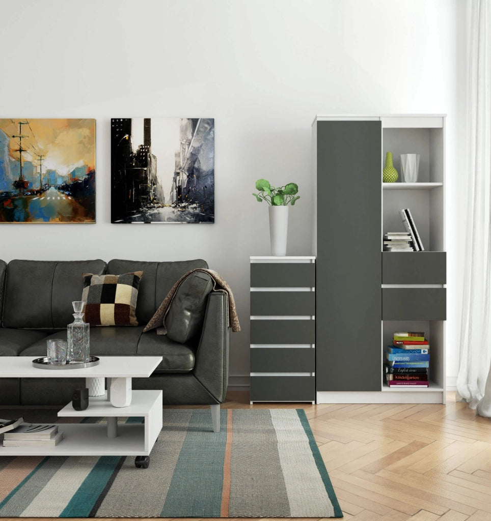 Cassettiera AKORD CL5 Cassettiera Bianca 40 cm 5 cassetti inserto frontale Grigio Grafite 40x35x92 cm