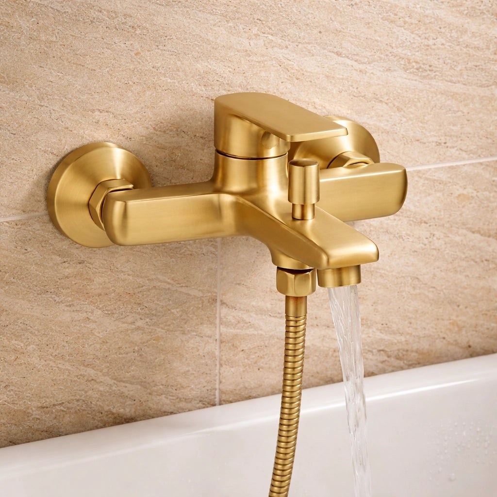 Rubinetto Miscelatore Vasca Bagno Oro Lucido da Parete + Deviatore Doccia  94019