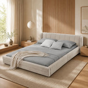 DESMIU Lit matrimoniale 140 × 200 cm con testiera imbottita, senza materasso, in ciniglia, beige