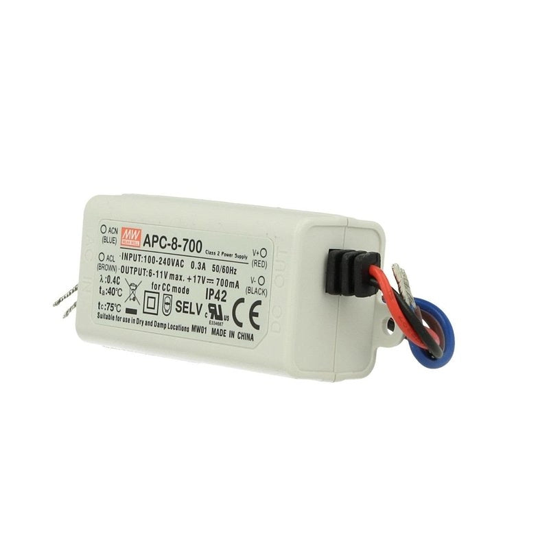 Led Driver CC MW MEAN WELL Serie APC Trasformatore Corrente Costante IP42 (700mA 6V-11VDC 8W)