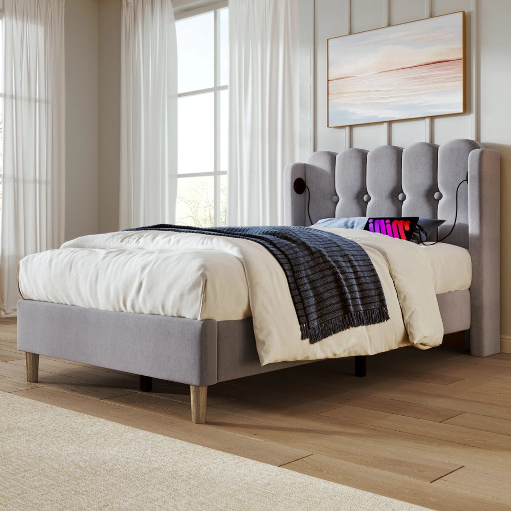 letto imbottito lino grigio 90 x 200 cm