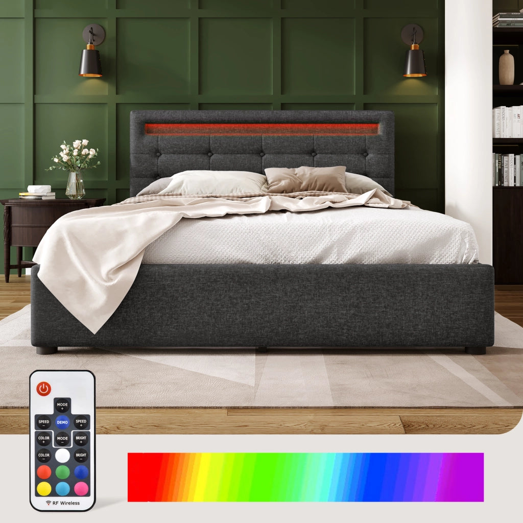 letto con 4 cassetti lino grigio 150 x 208 cm