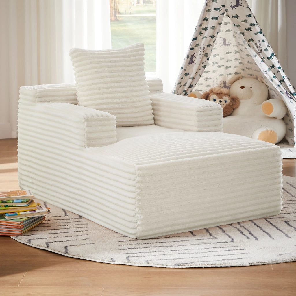 Chaise longue con funzione letto e seduta imbottita per soggiorno e ufficio in velluto a coste - beige