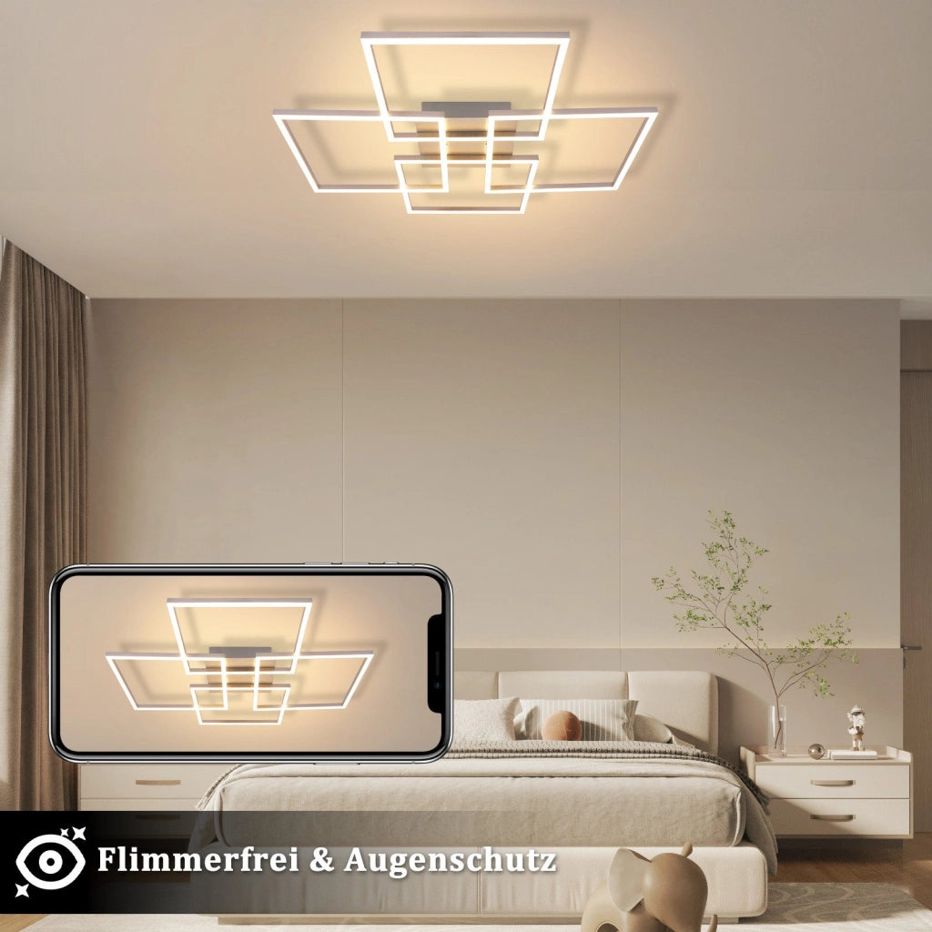 ZMH Lampada da soffitto LED da soffitto per soggiorno 72 cm rettangolare argento dimmerabile 48 W