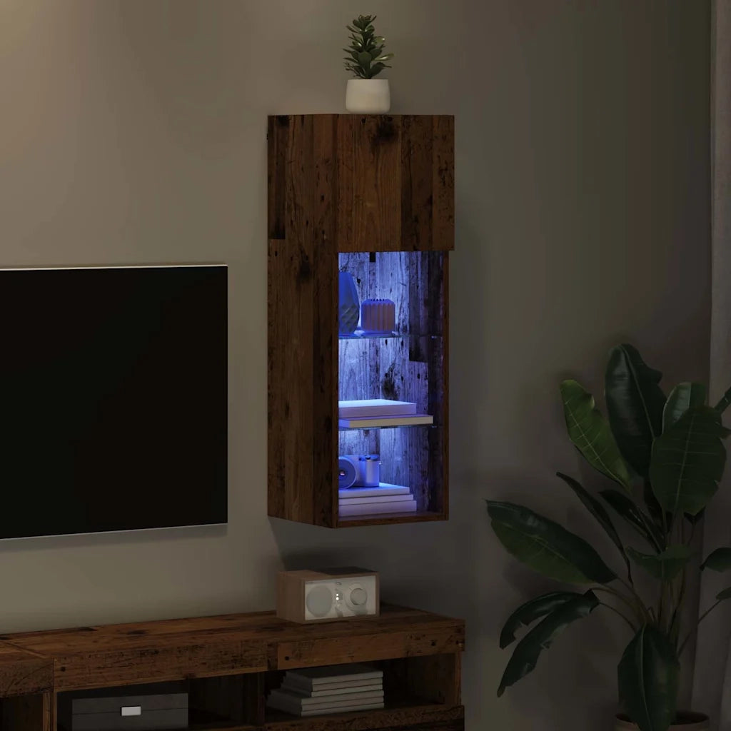 Mobile TV da Parete | Armadietto TV | Mobile Porta TV con LED Legno vecchio 30,5 x 30 x 90 cm