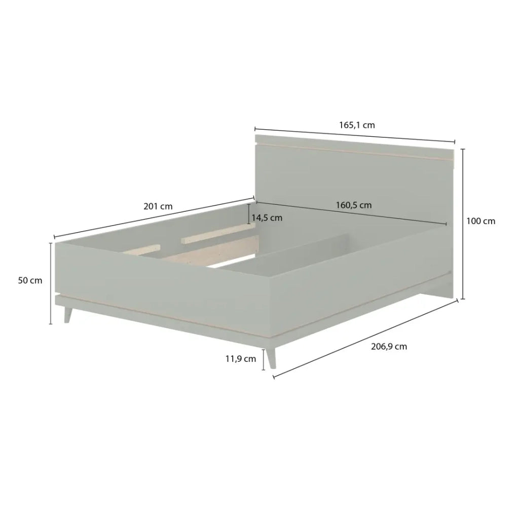 Letto + doghe NOKI – 160x200 cm verde e legno – Stile scandinavo