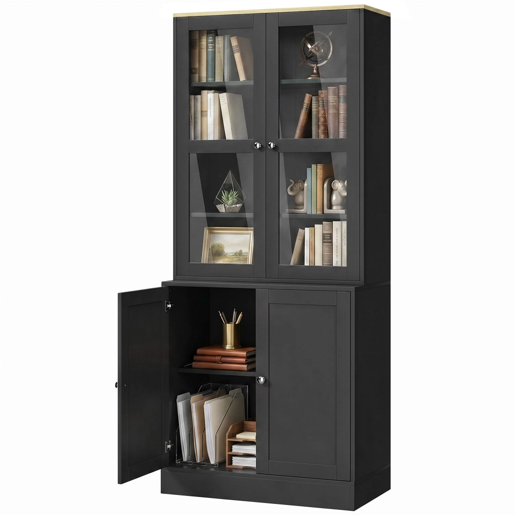 Libreria vetrina con 6 ripiani e 4 ante ¨C Minimal ¨C nero