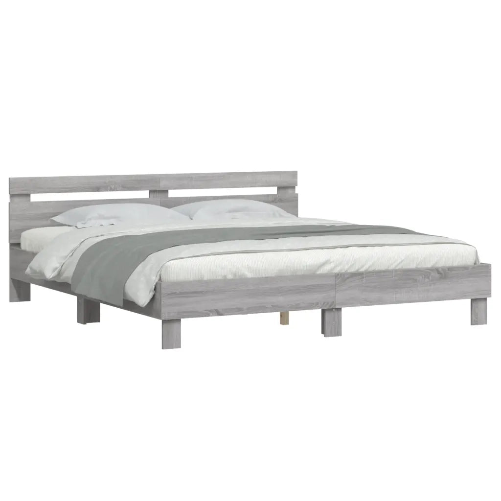 Letto matrimoniale | Letto per adulti | Giroletto con Testiera e LED Grigio Sonoma 160x200 cm