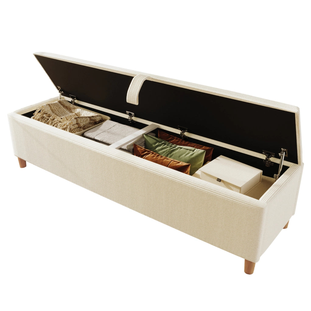 Panca contenitore 145x38x46 cm con vano idraulico in corduroy; legno; beige