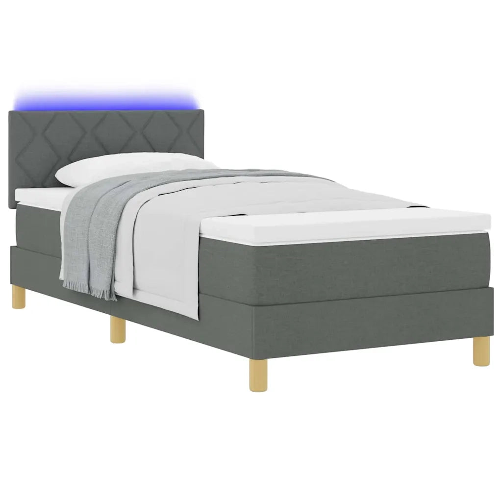 Letto a Sorgente LED con led Grigio scuro 90 x 190 cm Tessuto