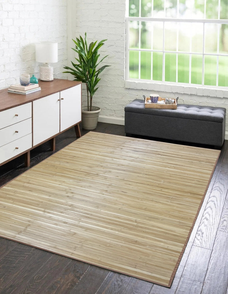 Tappeto Arredo In Vero Bamboo Naturale Grande a Listelli Bordato BambÃ¹ Soggiorno Cucina Salotto Listello Legno Oro - 120x180cm