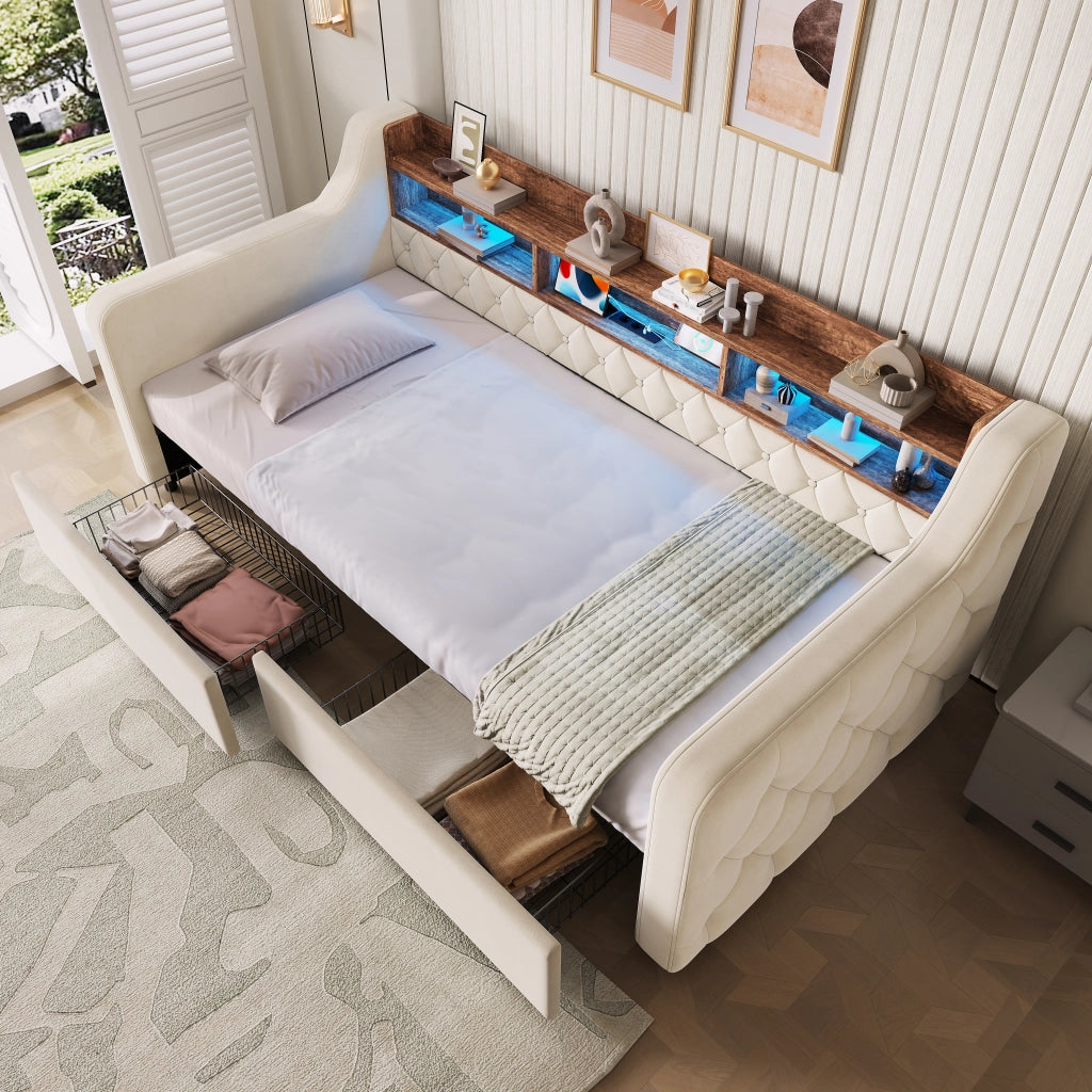 letto imbottito velluto beige 90 x 190 cm