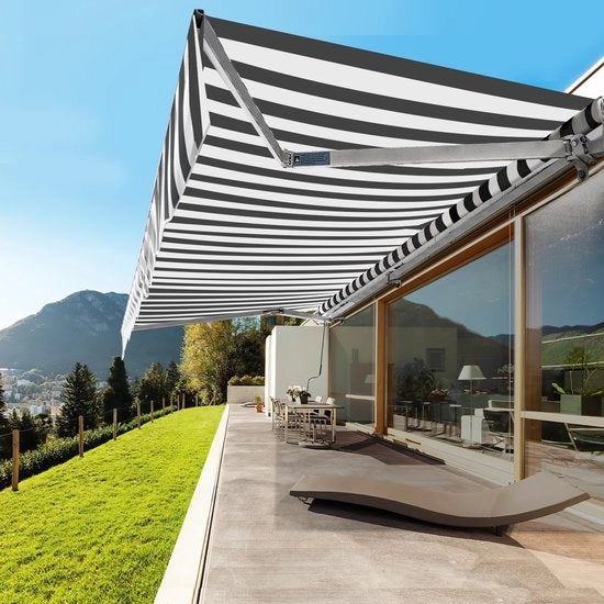 Ombrellone balcone 350x300cm – Parasole in alluminio – Braccio pieghevole con curvatura – Ombrello manuale - Grigio/Bianco