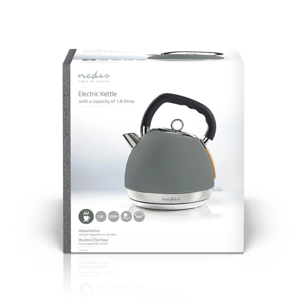 Bollitore elettrico Soft Touch 2200W da 1,8 l con controller Strix Grigio Nedis
