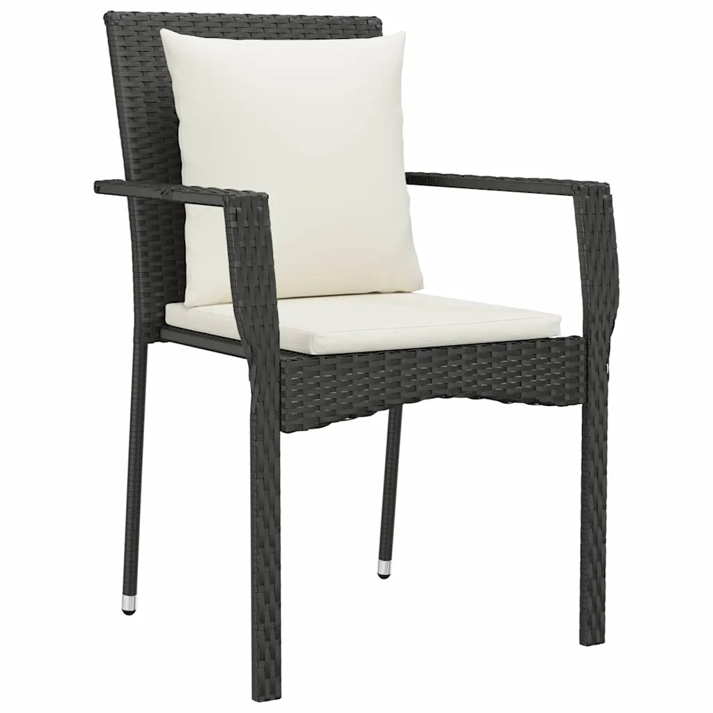 Set da Pranzo per Giardino con cuscino 5 pcs Nero polyrattan