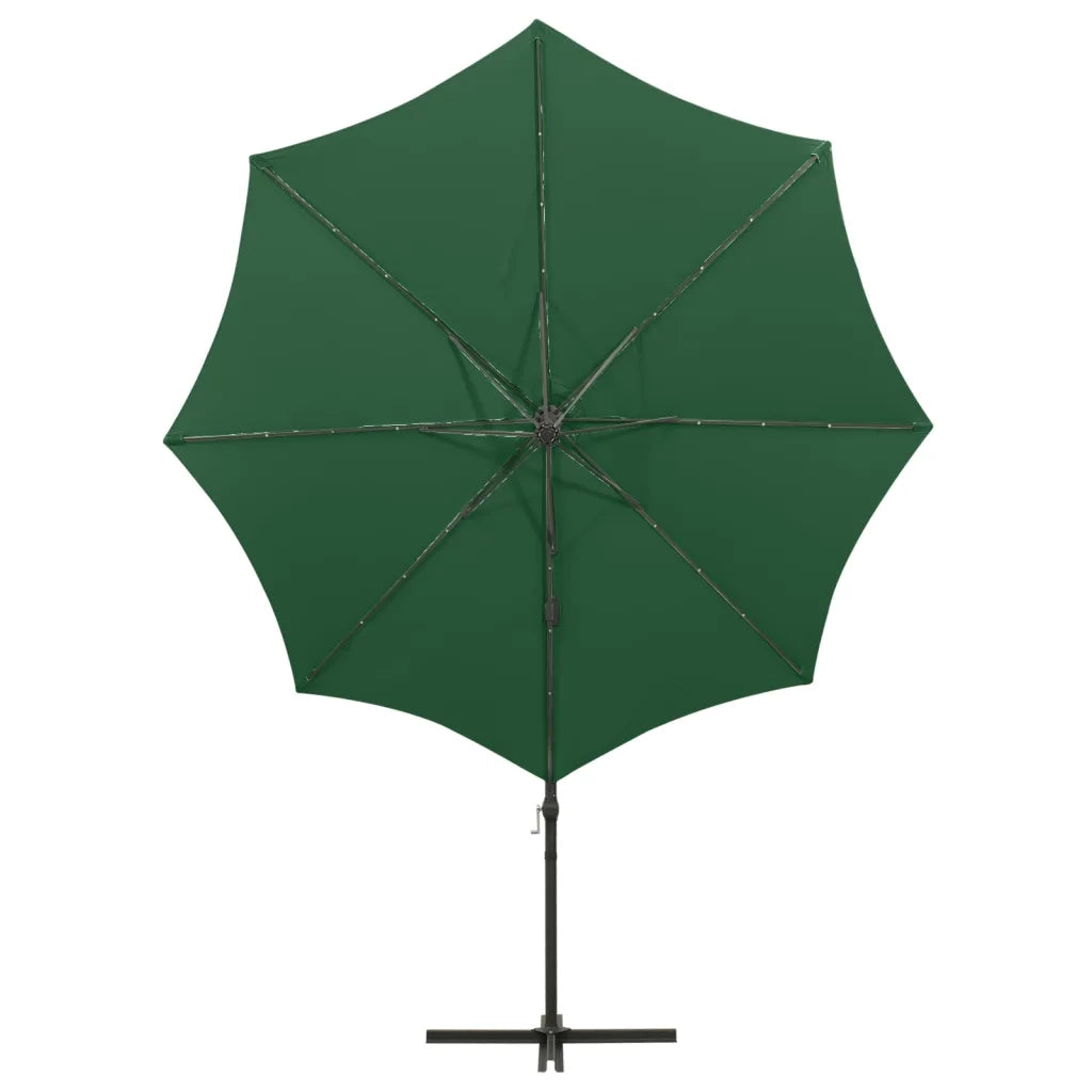 Ombrellone a Sbalzo con Palo e Luci a LED Verde 300 cm 312337