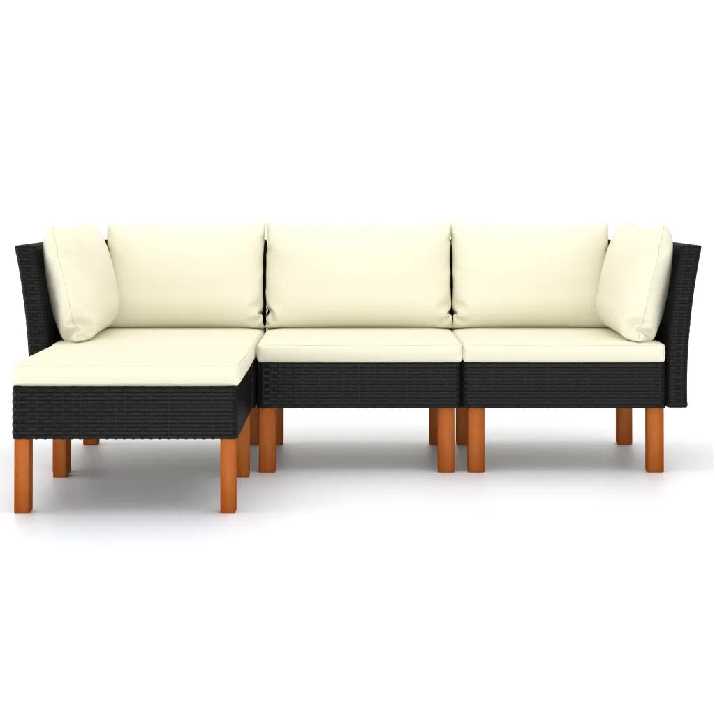 Set Divani da Giardino 4 pz con Cuscini in Polyrattan Nero 3059749