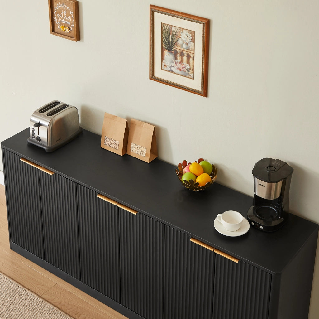 Credenza moderna 170 cm con design ondulato; 6 ante; in MDF nero