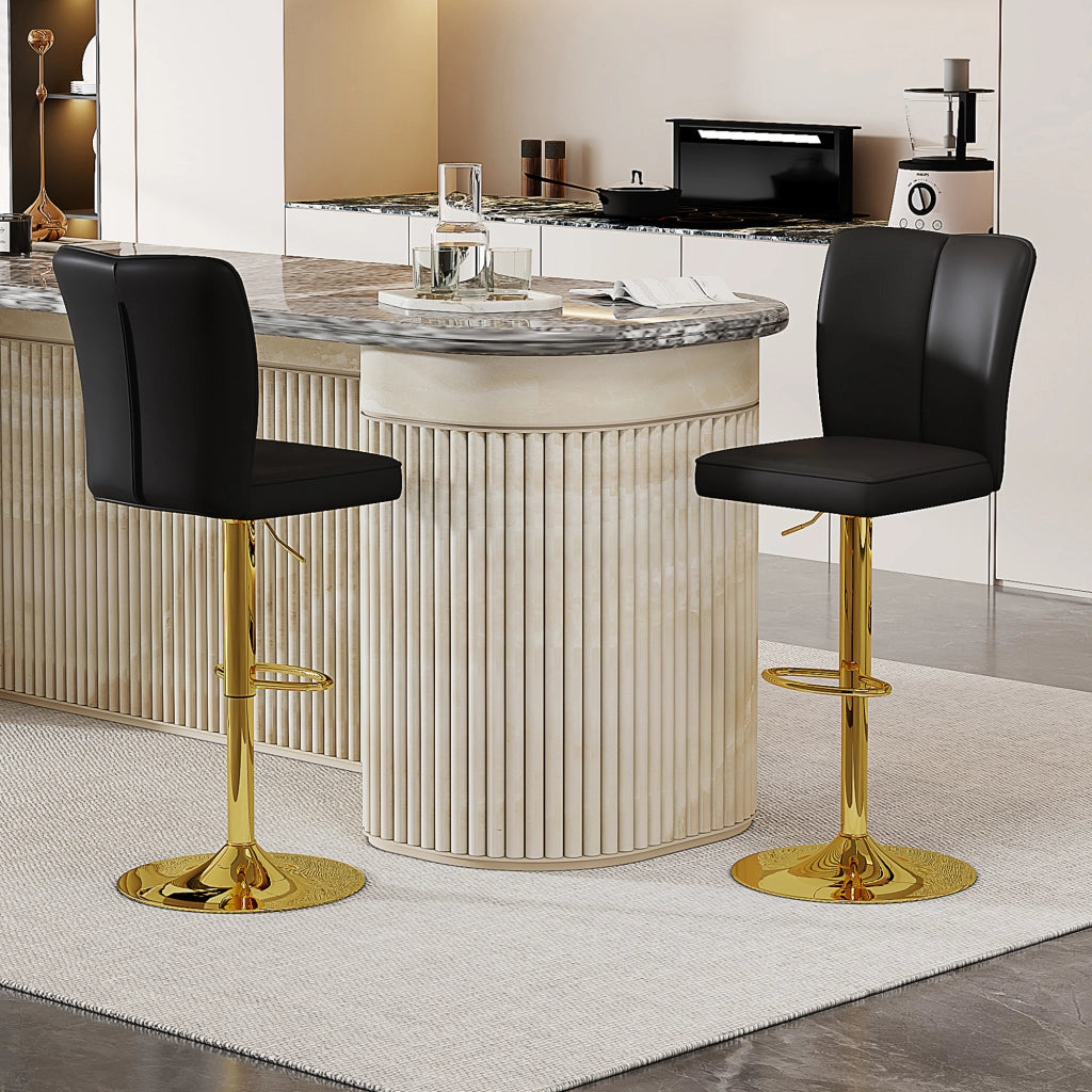 Set di 2 sgabelli da bar girevoli 360 gradi con altezza regolabile e poggiapiedi per isola cucina in PU nero oro