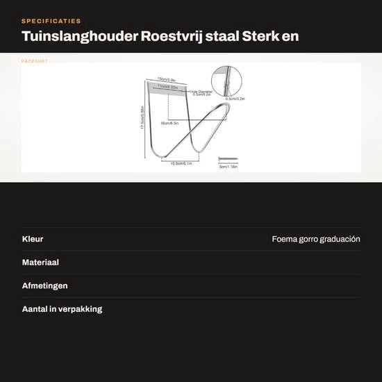 Supporto per Tubo da Giardino con Alta Capacità di Sostegno - Montaggio a Parete - Acciaio Inossidabile - Capacità 5 kg - Adatto per Tubo da 90 piedi - Dimensioni 160 x 177,8 x 160,02 mm - Attacco per Tubo
