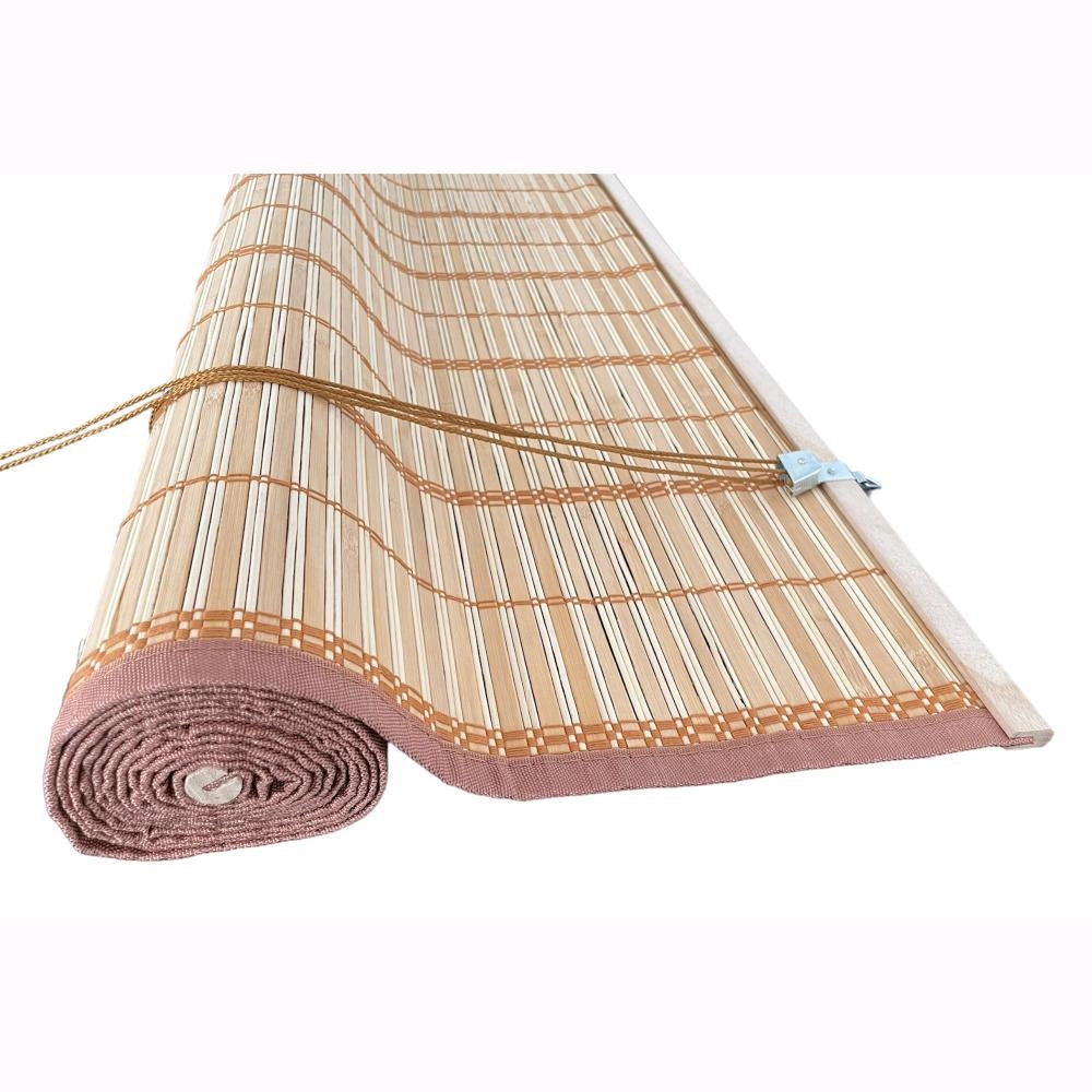 Tapparella in Listelli Bambù Bordo Cotone 150x300H cm Midollino Colore Marrone Giorgia