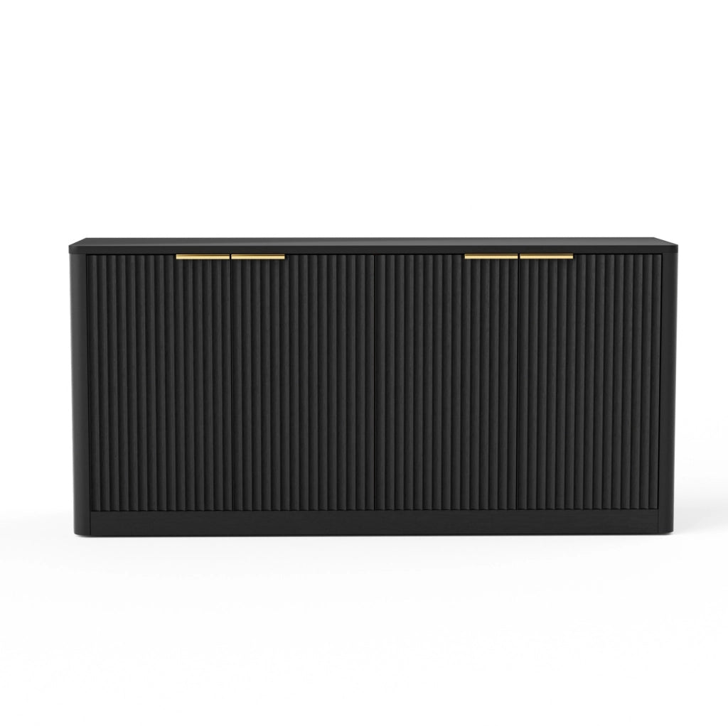 Credenza moderna 150 cm con 4 ante; design ondulato; in MDF nero