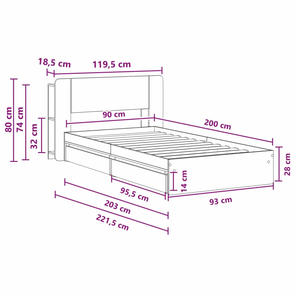 Telaio del letto con storage Rovere Sonoma 90 x 200 cm 3433555