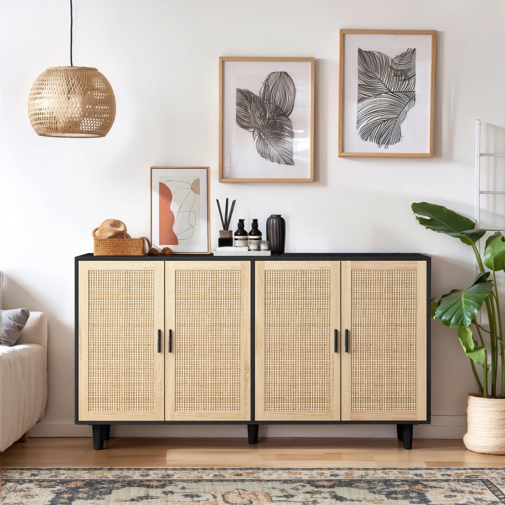 Credenza con 4 ante e ripiano regolabile - per soggiorno - in truciolare - 158×40×88 cm - nero