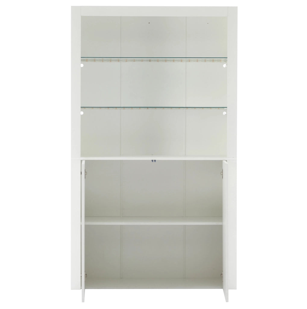 Vetrina 100x35x170 cm con LED e ripiani in vetro temperato; MDF bianco