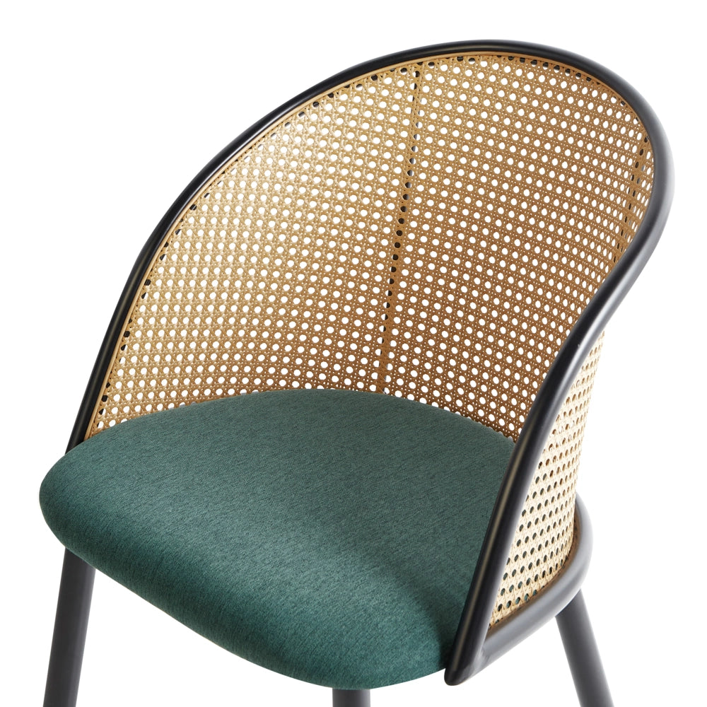 Set di 2 sedie da pranzo d'accento con struttura in metallo nero e tessuto verde Seduta a treccia viennese Schienale con seduta retrò