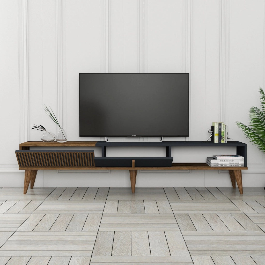 Porta TV in legno "Milan" - 180 x 35 x 40 cm - Noce, Antracite