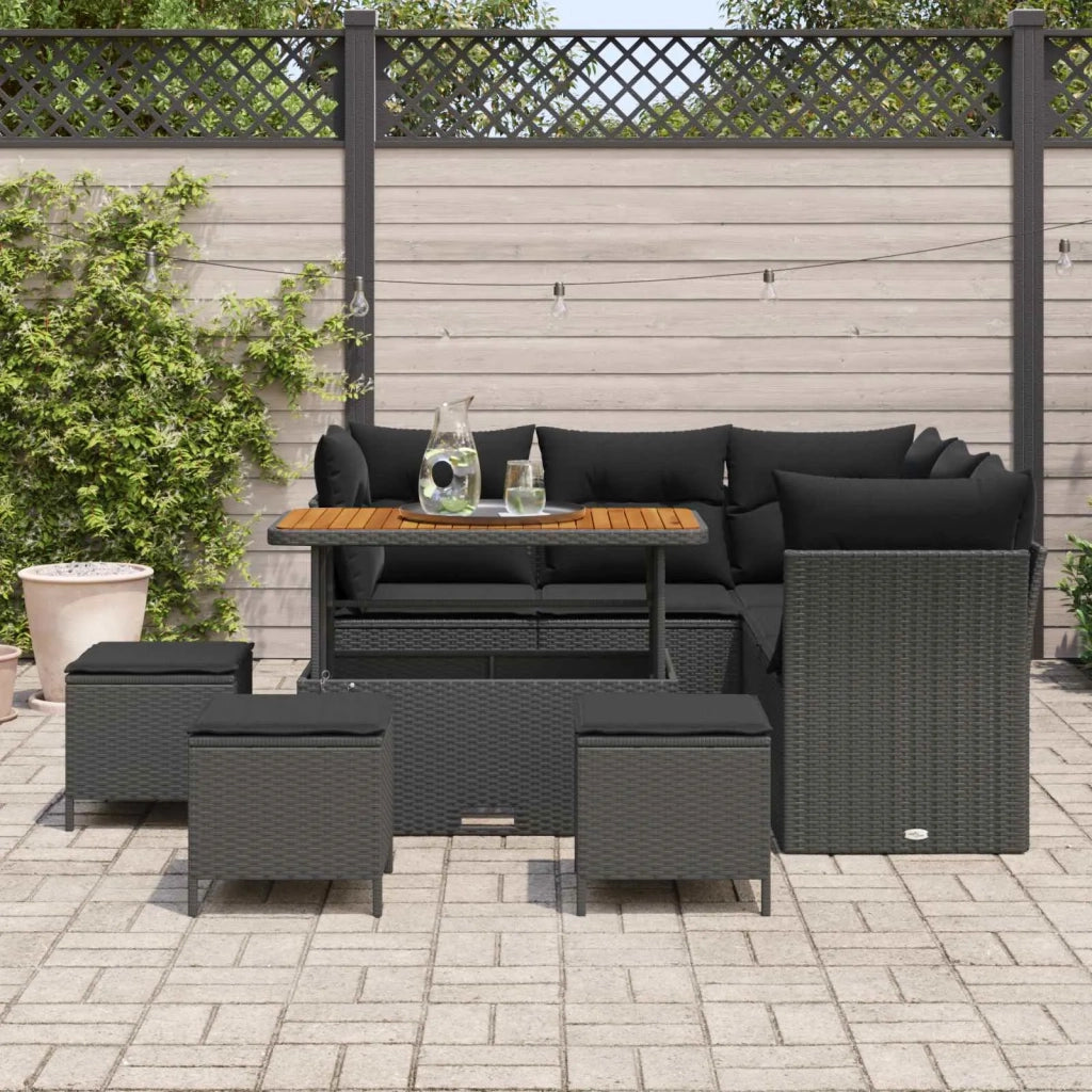 Set Divano da Giardino con cuscino con archiviazione 9 pcs Nero