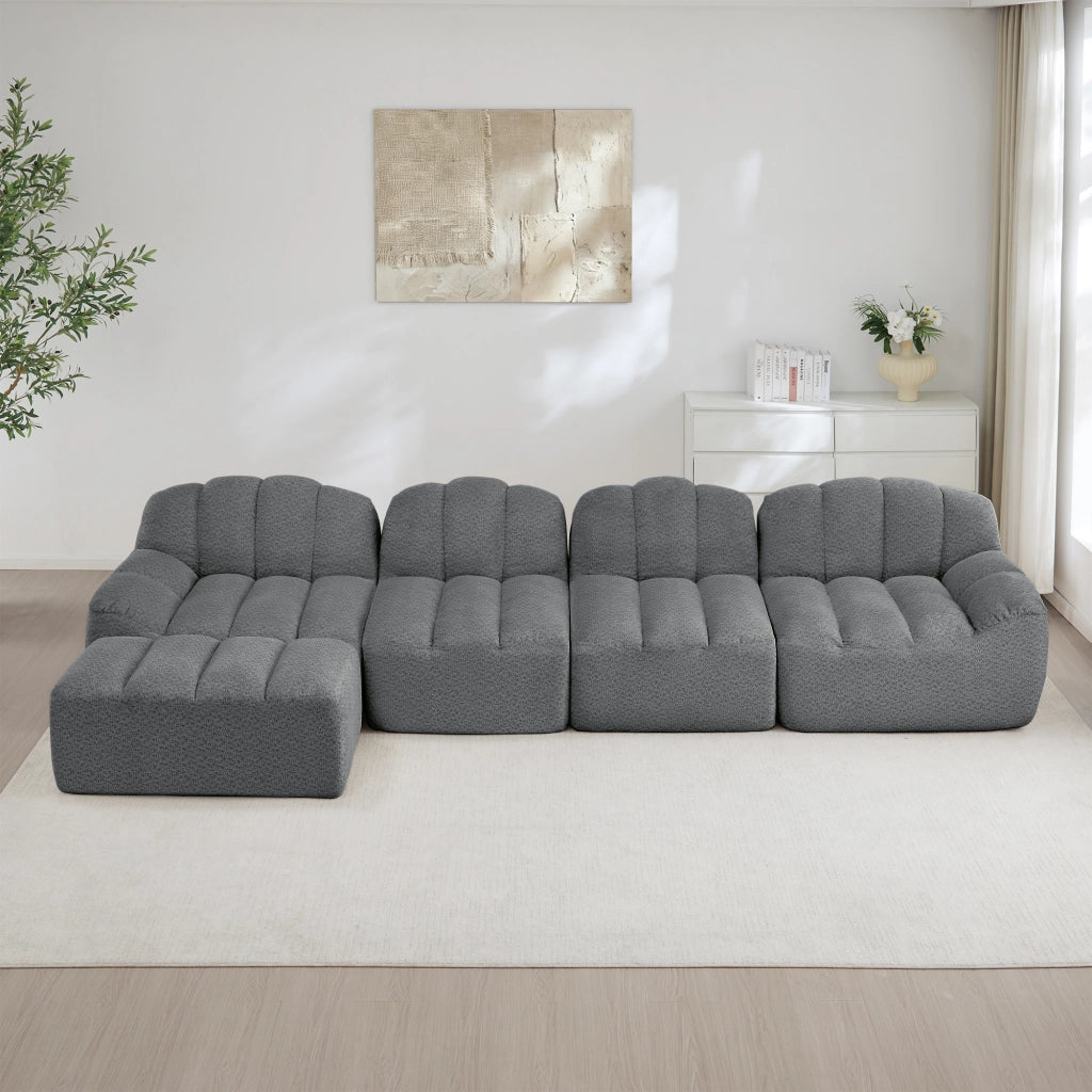 Divano Modulare 4 Posti con Pouf ¨C Xylo ¨C Tessuto Grigio Morbido