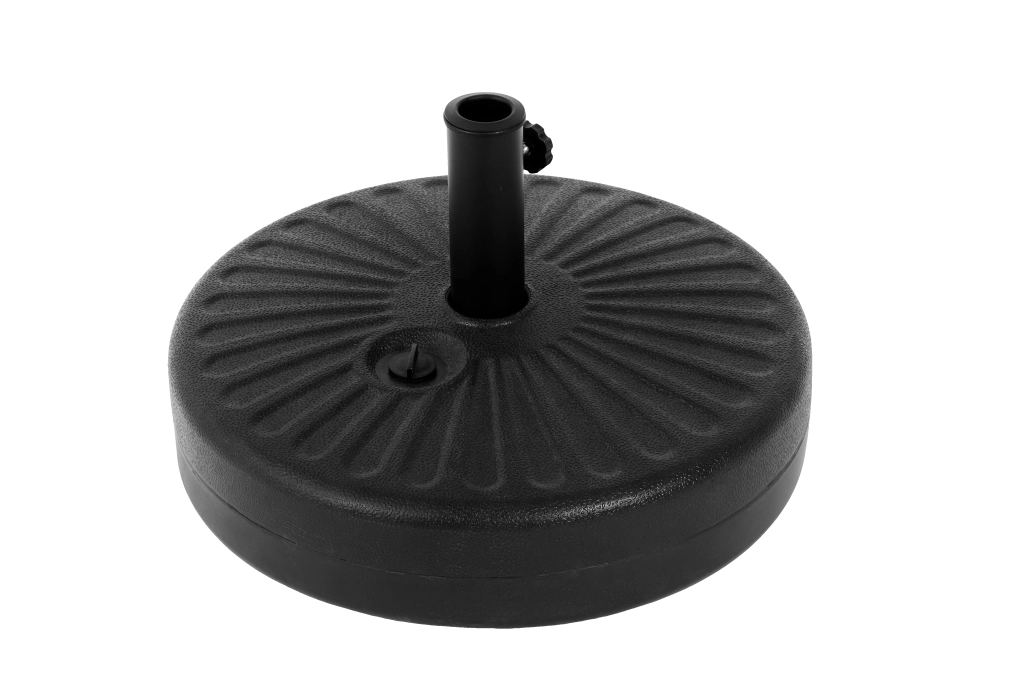 Base per ombrellone rotonda in plastica nera con tubo in acciaio zincato per giardino e terrazza
