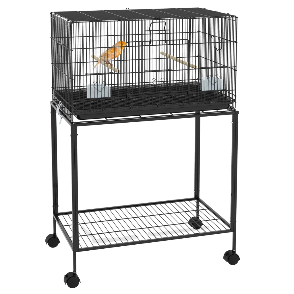 Gabbia per Uccelli con Ruote ¨C Minimal ¨C Nero 77x46x119 cm