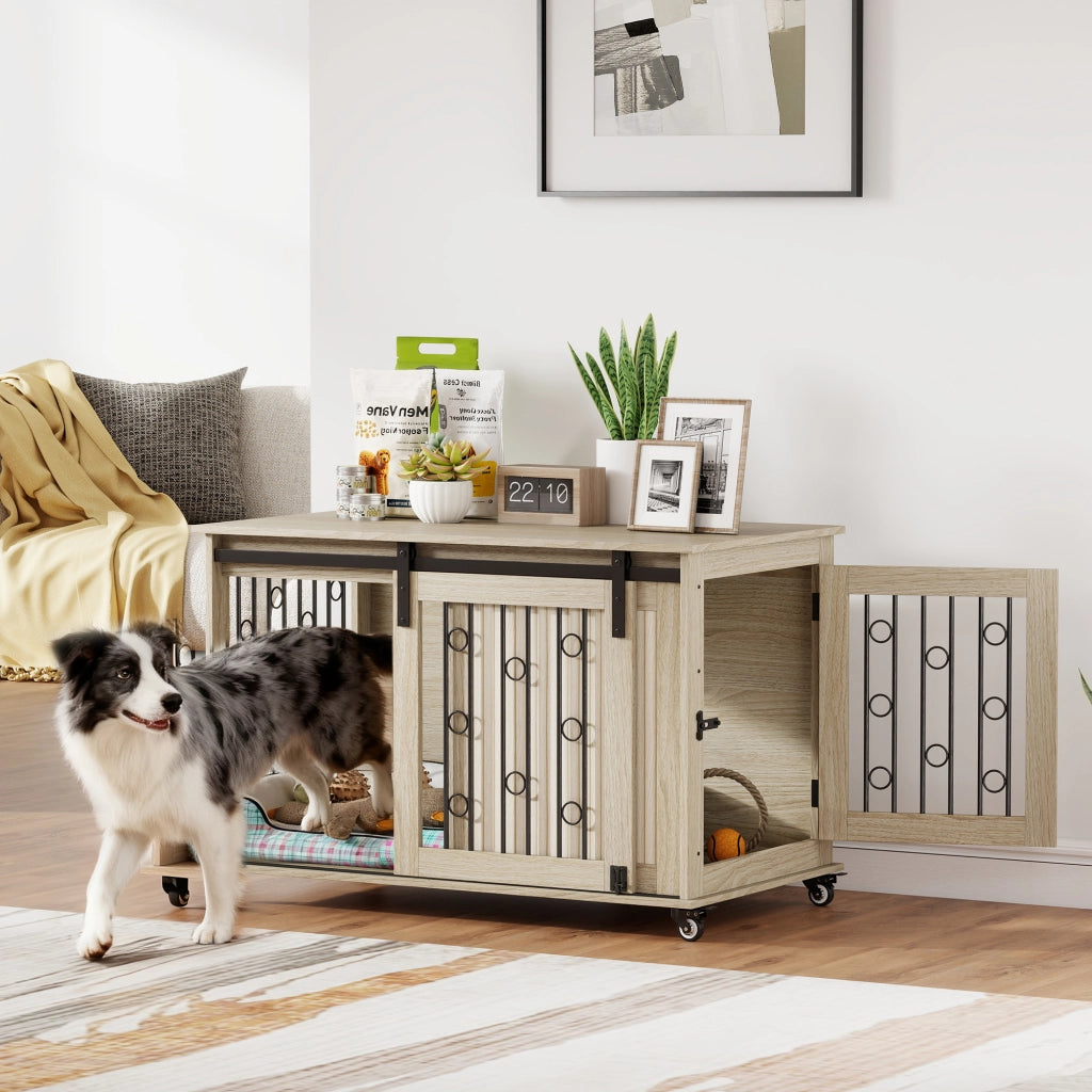 Cassa per cani con ruote e porta scorrevole ¨C zephmum ¨C 100x56x65 cm
