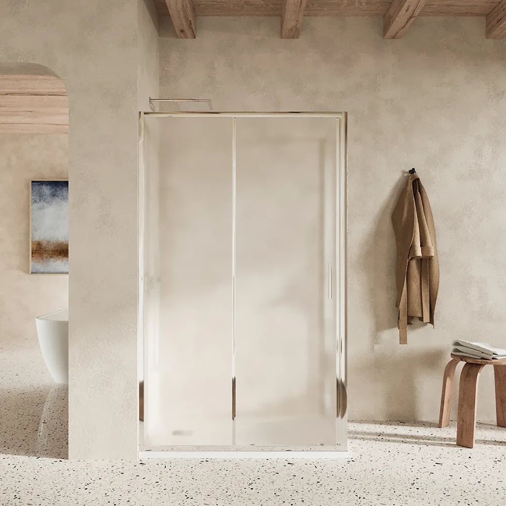 Box doccia slim 90x130cm con porta scorrevole e parete fissa profili cromati e vetro 6mm opaco h190| Portofino